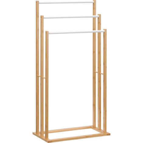 Portasciugamani autoportante in bambù con 3 barre, mensola di supporto per asciugamani da bagno - 48 x 25,8 x 94 cm
