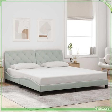 Cadre de lit avec tête de lit - 3207935 - Velours gris clair - 180x200 cm - Bois massif & lattes (1/5)