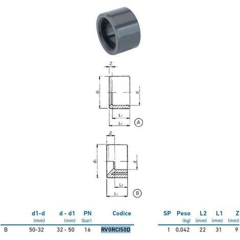 Riduzione M/F corta PVC-U metrico ø50x32 INPFRC150D00 - -  IRRITEC - -