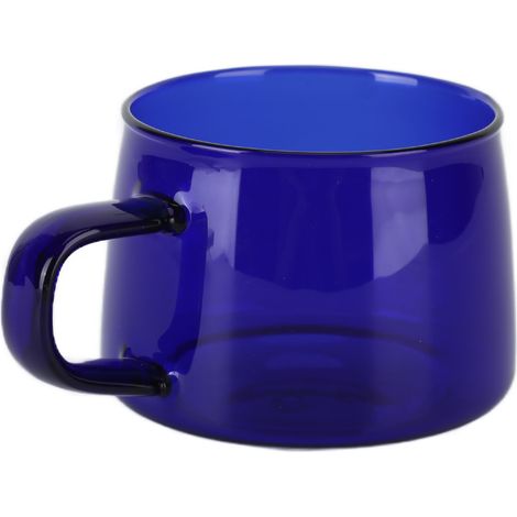 Kaffeetasse aus durchsichtigem Borosilikatglas mit Untertasse und Henkel, blau, 250 ml, für Getränke, Saft, Tee, Milch, Wasser, für den Hausgebrauch. (1/5)