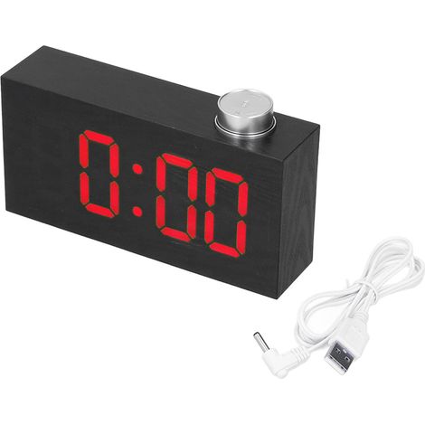 Réveil numérique LED de bureau USB, thermomètre électronique avec imitation bois rouge (1/5)