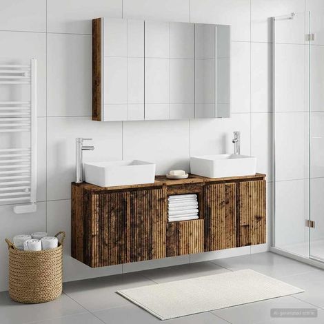 vidaXL Juego de Muebles de Baño 4 uds. Madera envejecida (1/5)