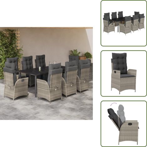 Cuscini da seduta - vidaXL Set Pranzo da Giardino 9pz con Cuscini Grigio Chiaro Polyrattan - Cuscini da schienale