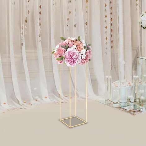 Support de fleurs en métal doré - Avec plaques acryliques transparentes - Présentoir géométrique pour décoration de fête de mariage (31 x 31 x 100 cm) (1/5)