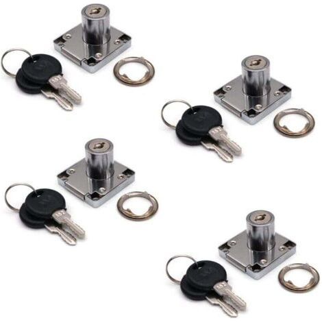 Lot de 4 serrures de placard et tiroir avec 2 clés, cylindre de serrure de meuble, serrure à came en alliage de zinc pour porte, armoire, tiroir, boîte aux lettres (22 mm) (1/4)