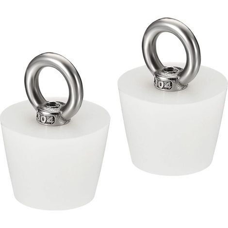 Bouchon Conique Bouchon en Caoutchouc de Silicone 28mm à 37mm Bouchon de Baignoire Solide avec Anneau pour Tubes à Essai, Conduite d'Eau, Trou de Drainage, Blanc 2 Pièces (1/5)