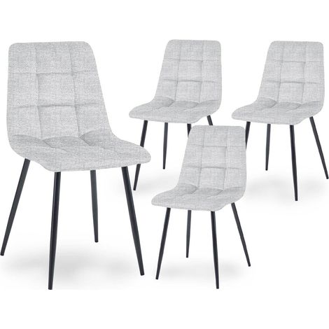 Deco In Paris – Lot de 4 chaises de repas en tissu gris capitonné – Structure en bois – Pieds en métal noir – Hauteur d'assise 48 cm – Dimensions 45x54x87 cm (1/4)