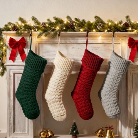 Chaussette De Noël - En Polyester - Pour Décoration De Cheminée Ou Arbre De Noël - 46 Cm - Gris - 1 Pièce (1/5)