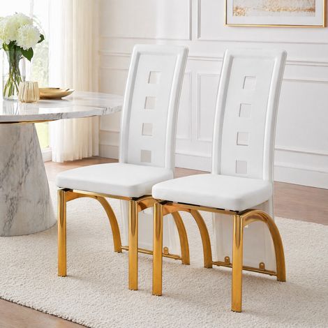 Esszimmerstuhl 2er-Set PU-Leder Weiß Gold Metall OKMYHOME (1/5)