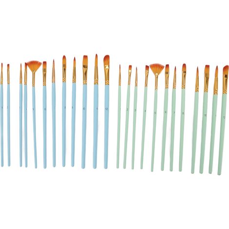 24 pinceaux acryliques, poils en nylon, bleu-vert, manche en bois, largement utilisés pour la peinture au pochoir et les travaux manuels artistiques sur le visage. (1/5)