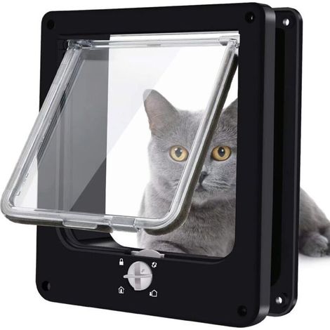 Portes pour chats, chatière magnétique à verrouillage rotatif à 4 voies pour chats, chatons et chatons, version améliorée M noir , 19 5.5 22) (1/4)
