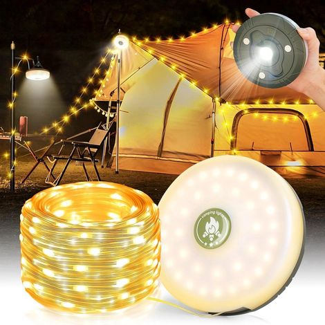 Guirlande lumineuse de camping 10 mètres - Ambiance lumineuse - Étanche IPX4 - Enroulable - Rechargeable - Blanc chaud  Éclairage extérieur - Lampe de camping