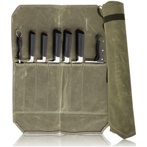 Sac À Couteaux De Chef, Rouleau De Couteau en Toile Cirée, Sac À Couteaux À roulettes Sacoche À Couteaux De Cuisine avec 6 Emplacements, pour Couteaux De Cuisine, pour Camping Randonnée (1/5)