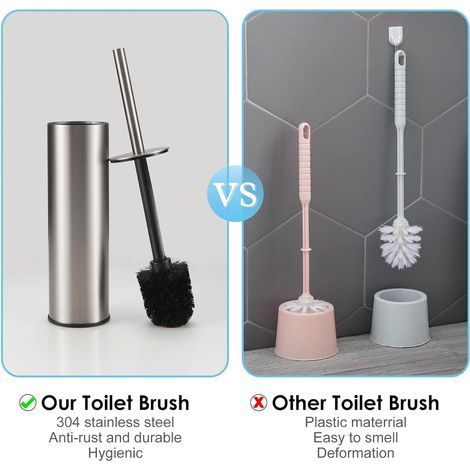 304 Brosse à WC en Acier Inoxydable Seau Long Brosse à WC Ronde sur Pied avec Support pour la décoration de la Salle de Bain Nickel Brossé (1/4)