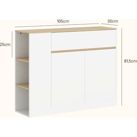 Buffet de cuisine blanc avec tiroir, étagère ajustable, armoire de rangement sécurisée anti-chute, meuble d'appoint pour cuisine ou salle à manger, dimensions 105x30x81,5 cm (1/5)