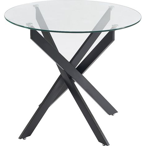 Table à manger ronde 2 personnes en verre trempé et métal noir - Transparent - COSIMA (1/3)