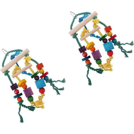 Lot de 2 perles colorées, clochettes, chaîne pour pont suspendu de perroquet, jouet à mâcher pour cage à oiseaux (1/5)