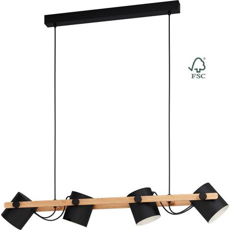 Lampadario A Sospensione Vintage Hornwood Acciaio Nero Legno 4 Luci E27 (1/5)