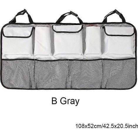 Organisateur de coffre de voiture grand format pour SUV et monospaces, organisateur universel pour siège arrière, sac de rangement pour dossier de siège (B Gris)