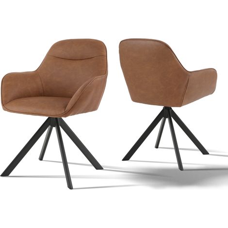 Goeurvant Chaise pivotante à 360° avec assise moelleuse, dossier courbé et accoudoirs ergonomiques, confort élégant pour toutes les pièces - Lot de 2 - Marron