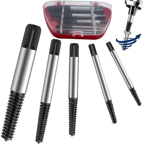 Kit extracteur de vis cassées 5 pièces – Acier au chrome-vanadium – Tailles M3-M18 – Compatible avec perceuses – Boîte de rangement incluse (1/5)