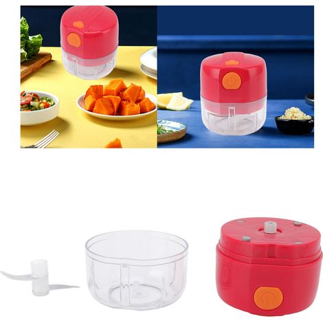 Mini robot culinaire électrique portable Home Electric Garlic Crush pour l'ail, les légumes, les poivrons, les oignons, les aliments pour bébés, les épices, les noix, lame double rouge, capacité moyen (1/5)
