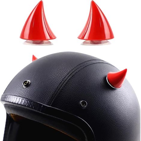 2 Pièces Décoration Corne Casque, Corne De Casque De Moto avec Ventouses, Décoration Casque Moto Corne en Caoutchouc, Accessoires Décoration Conversion pour Moto Scooter Casques(Rouge) (1/5)
