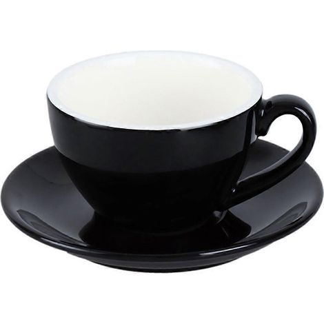 Minimalistischer 220-ml-Keramikbecher, einfarbig mit Boden, europäischer Stil, für Paare, ideal für Tee oder Latte. Farbe: Schwarz. (1/5)