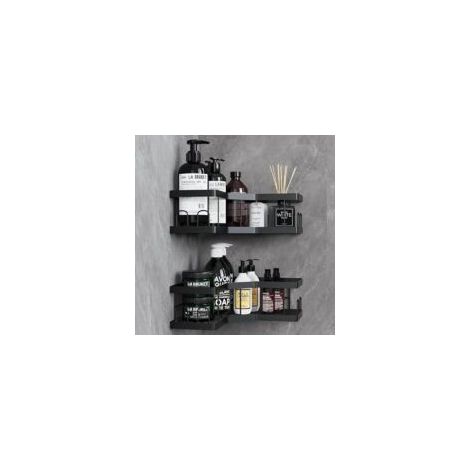 Organizzazione del bagno, 2 mensole nere per bagno, non richiedono foratura, mensola per doccia in acciaio al carbonio con adesivo, Organizzazione della doccia - Crezuo (1/4)