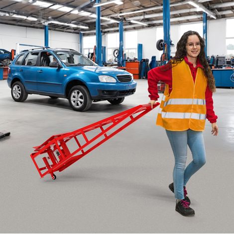 Rampes de levage hydrauliques 114x36x32 cm en acier rouge, gain de place garage FloraGrace (1/5)
