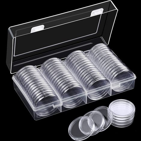 Boîtes de rangement pour pièces de monnaie, argentées, 40 mm, pour collectionneurs, lot de 60.