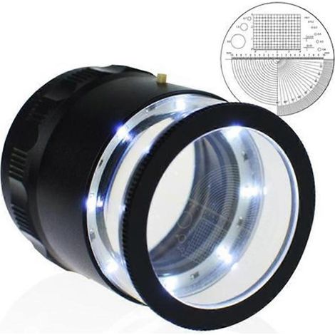 10-fache Vergrößerungslupe mit Skala, 25 mm Sichtfeld und 8 LED-Beleuchtung. (1/5)