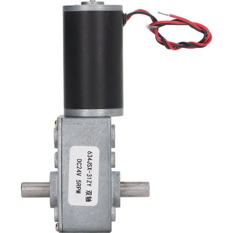24-V-Gleichstrom-Getriebemotor mit Drehzahlreduzierung, Selbsthemmung, Doppelwelle und reversiblem Schneckengetriebe, 5 U/min (1/5)