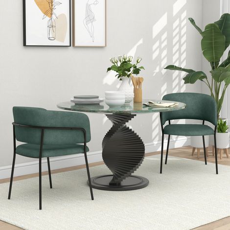 Ensemble de 2 chaises de salle à manger avec pieds en acier et assises rembourrées en tissu aspect velours, vertes (1/5)