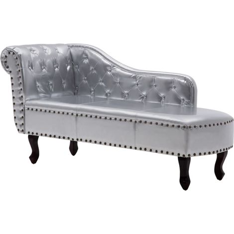 Vidaxl – Chaise longue argenté similicuir – Dimensions 168 x 58 x 77 cm – Hauteur d'assise 43 cm – Pieds en bois massif – Confort optimal