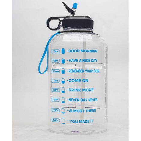 Bouteille d'eau blanche de 3,8 litres avec repères horaires - Bouteille d'eau de 3,8 litres avec paille - Gourde de sport avec repères horaires - Gourde de gym de 3,8 litres