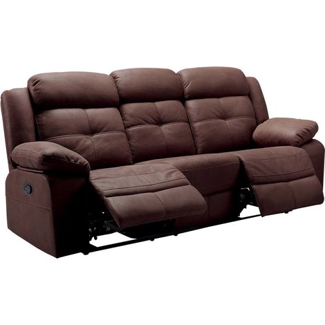 Altobuy – Canapé relax manuel 3 places chocolat – Revêtement tissu New Nobuck – Mécanisme relax intégré – Dimensions 217 x 90 x H104 cm