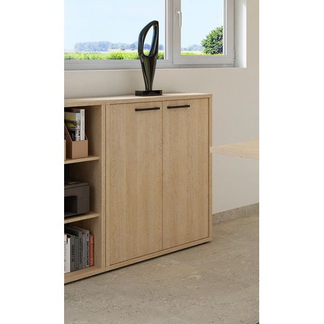Armoire basse de bureau contemporaine chêne sable Lexos (1/5)