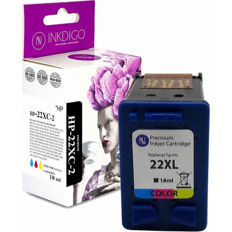 Tinta Inkdigo 22 XL compatible con HP DeskJet 3910 D1311 F310 OfficeJet 4314. Certificación TÜV. (1/5)