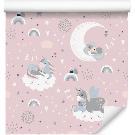 Papel pintado de unicornios durmiendo para salón y dormitorio, 50x1000 cm. (1/5)