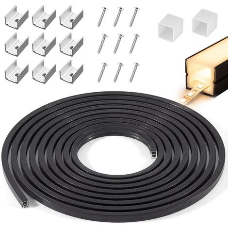 Profilé LED en Silicone Noir 3M Flexible Étanche IP67 Bande Canal Diffuseur 12x12mm Recoupable pour Panneaux Acoustiques Lumière Néon Homogène Cuisine Chambre Plafond (Sans Bande LED) (1/5)