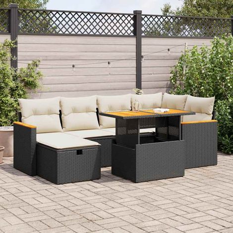 Ensemble de jardin 8 places en résine tressée noire avec table extensible et rangements intégrés - Salon d'extérieur complet avec coussins lavables (1/5)