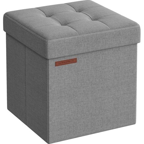 SONGMICS Pouf Contenitore da 38 cm, Cassapanca Pieghevole, Panca Contenitore, Poggiapiedi, per Camera da Letto Ingresso Soggiorno, Grigio Cenere LSF027G12 (1/5)