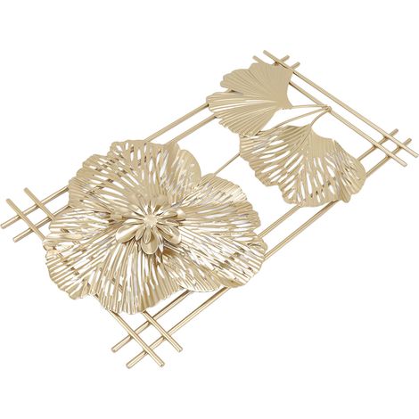 Panneau mural floral doré 3D en fer forgé, décoration murale de luxe pour fond de salon, style B. (1/5)