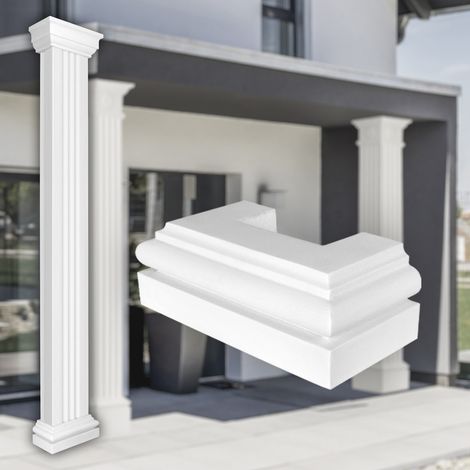 Säulen und Halbsäulen eckig teils kanneliert in 3 Größen, Fassadenstuck modern außen, Prestige Decor: Basis, Größe L - halbiert