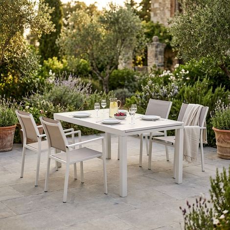 DEXTER - set tavolo in alluminio cm 160/240 x 90 x 75 h con 4 poltrone Venus (1/5)