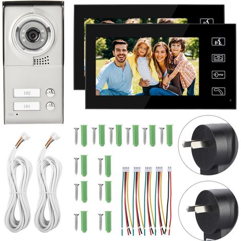Kit de visiophone avec caméra infrarouge pour 2 appartements, interphone vidéo numérique, prise AU 110-240V (1/5)