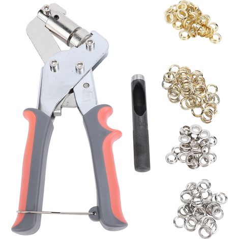 Set bestehend aus Handzange, 250 silbernen und goldenen Ösen und Lochern, 3/8"-Handlocher für Leder- und Stoffgürtel (1/5)