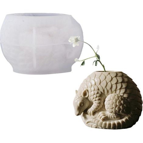 Moule en silicone souple en forme de pangolin pour la création artisanale de pots de fleurs décoratifs en ciment et béton, et d'œuvres d'art en résine (multicolore). (1/5)