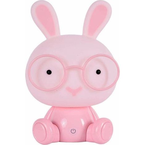 Veilleuse lapin led décoration tactile protection oeil lumière ambiance chambre table de chevet couleur rose dimension 23 centimetres (1/4)